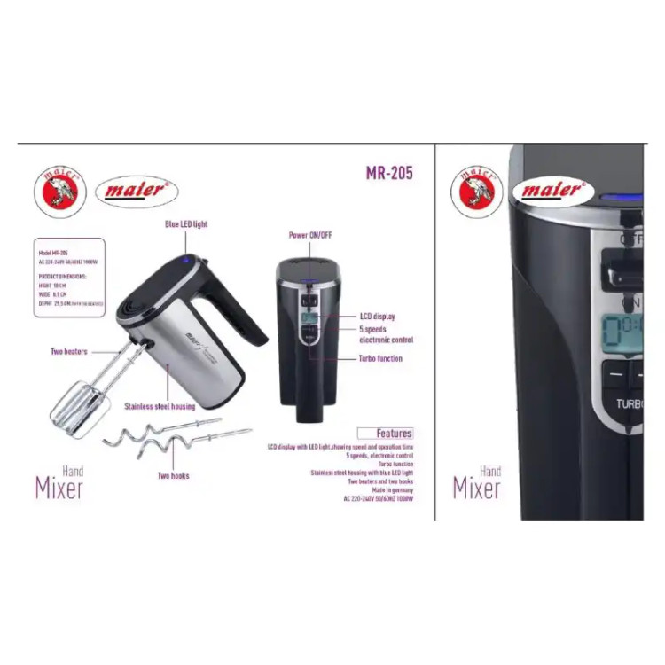 همزن برقی دیجیتال بدنه استیل تمام حرفهای مایر مدل um-205