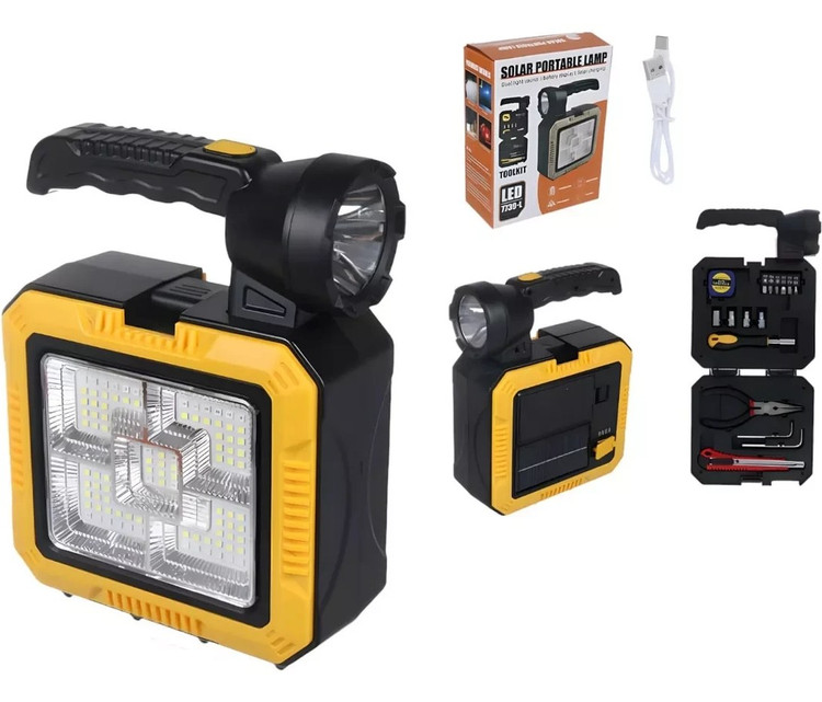 چراغ قوه چندکاره شارژی مدل C-7739 با پنل خورشیدی | سلامت کالا | مهلت تست ۷ روزه